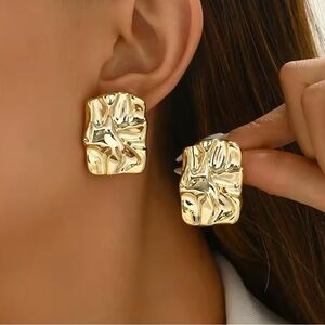 Gold Textured Statement Earrings